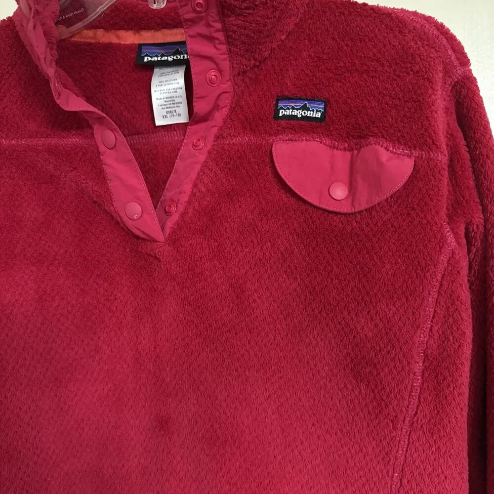 Patagonia Girls Red Long Sleeve Fleece Size XXL 16-18 Preppy Gorpcore